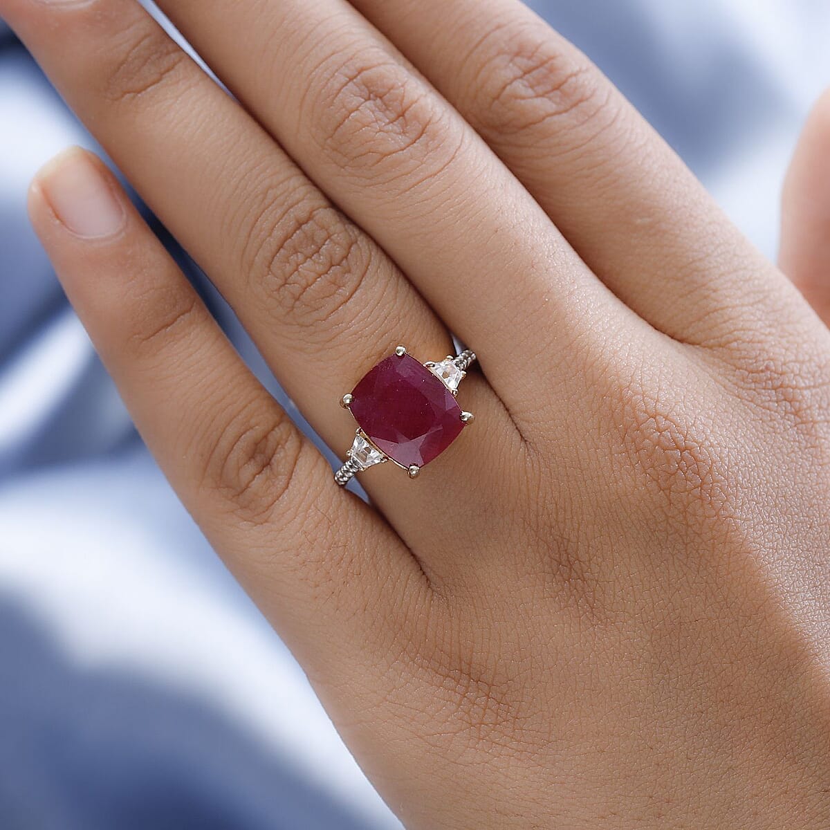 Niassa Ruby (FF) and White Zircon Ring in Vermeil Yellow Gold Over Sterling Silver (Size 6.0) 9.00 ctw image number 1