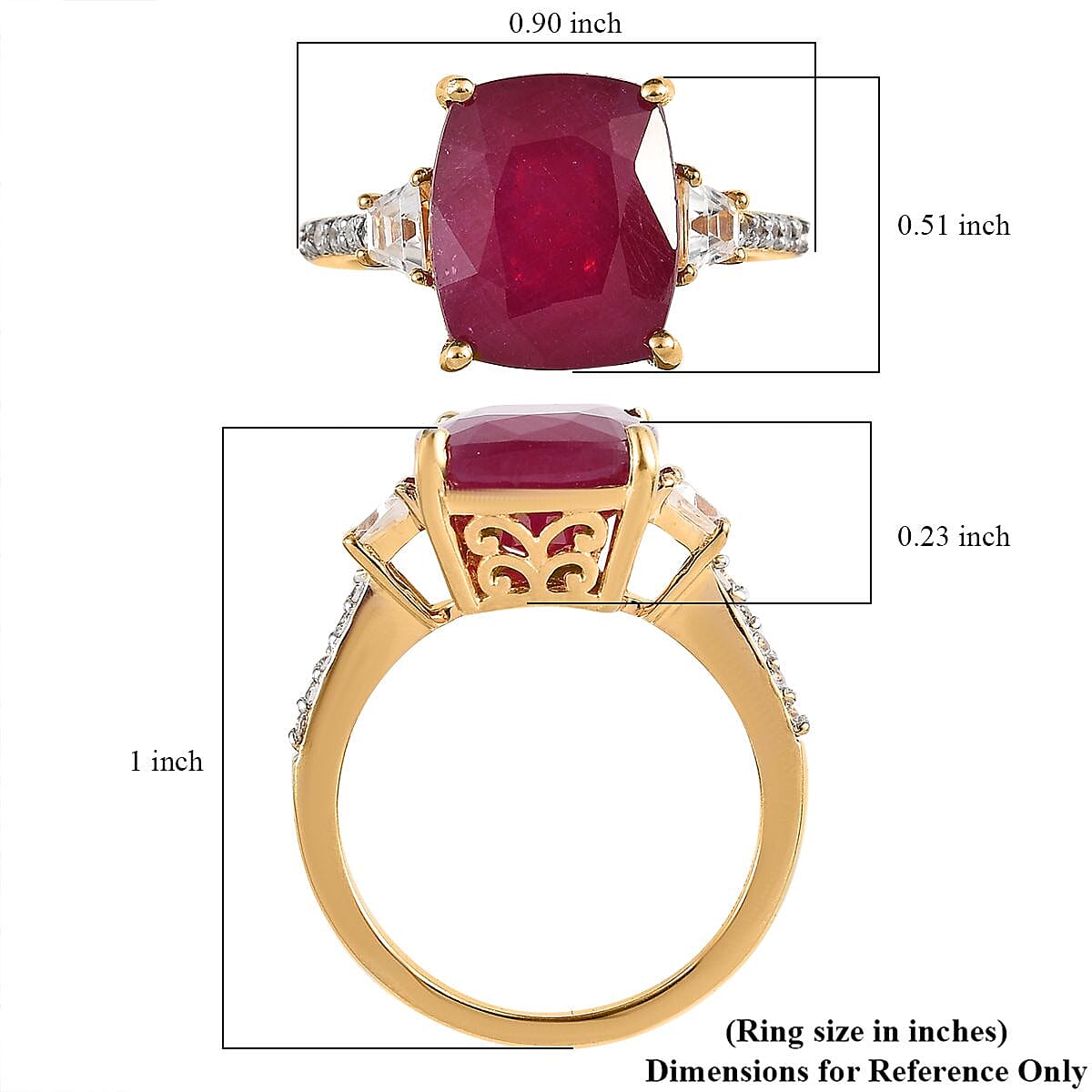 Niassa Ruby (FF) and White Zircon Ring in Vermeil Yellow Gold Over Sterling Silver (Size 6.0) 9.00 ctw image number 3