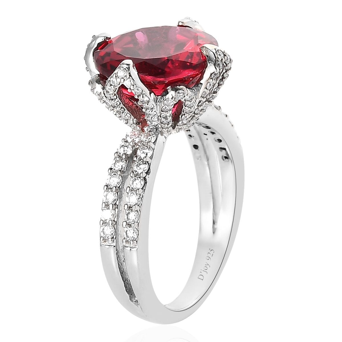 Lab Created Padparadscha Sapphire and Moissanite Ring in Platinum Over Sterling Silver 9.90 ctw image number 3