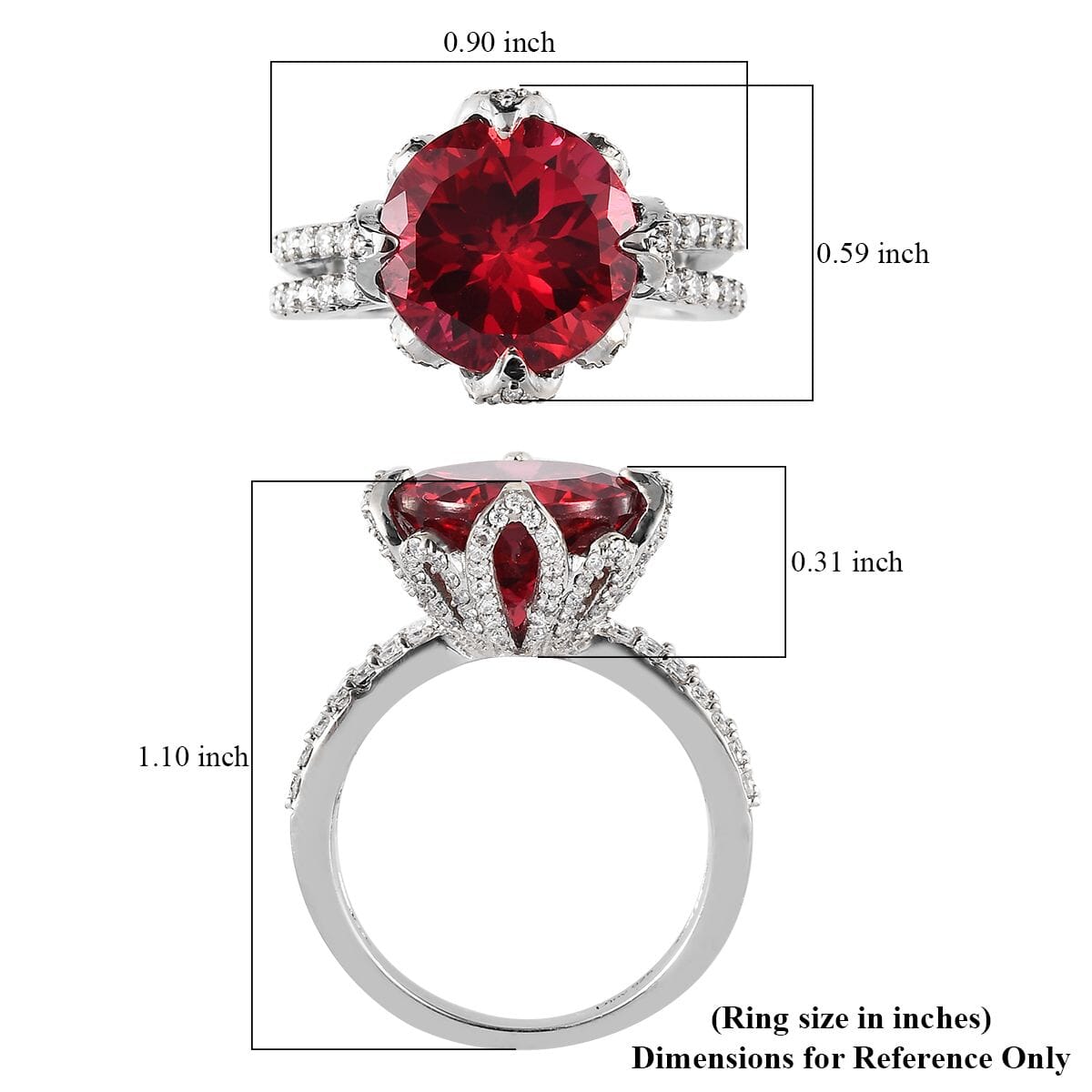 Lab Created Padparadscha Sapphire and Moissanite Ring in Platinum Over Sterling Silver 9.90 ctw image number 5