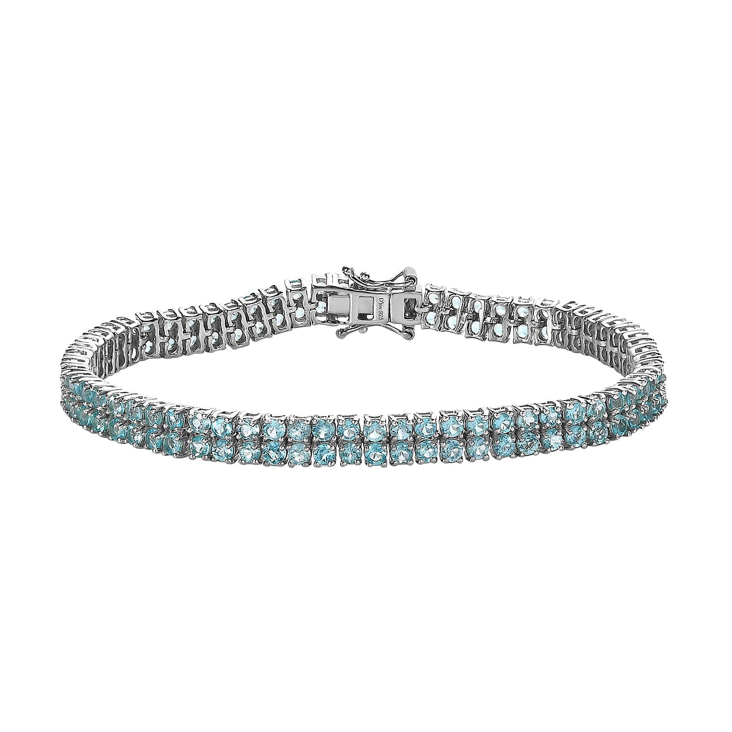Madagascar Paraiba Apatite 2 Row Tennis Bracelet in Platinum Over Sterling Silver (7.25 In) 9.00 ctw