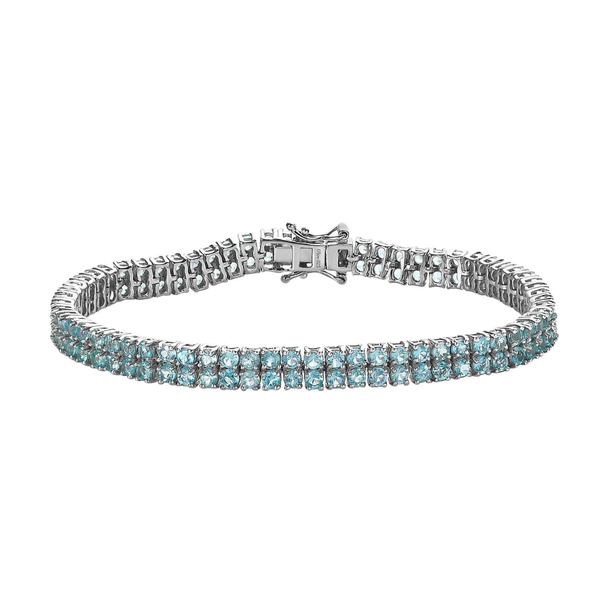 Madagascar Paraiba Apatite 2 Row Tennis Bracelet in Platinum Over Sterling Silver (7.25 In) 9.00 ctw image number 0