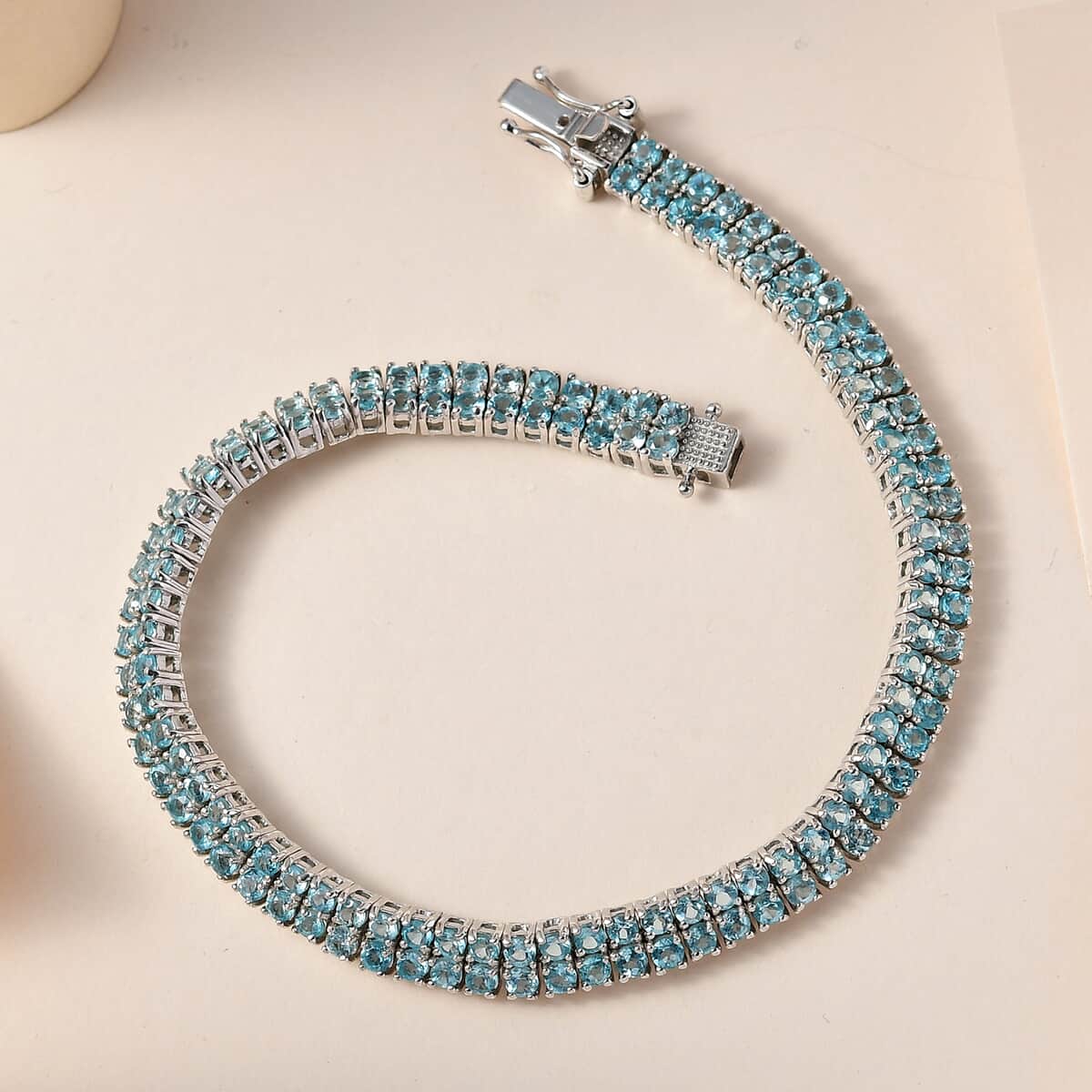 Madagascar Paraiba Apatite 2 Row Tennis Bracelet in Platinum Over Sterling Silver (7.25 In) 9.00 ctw image number 1