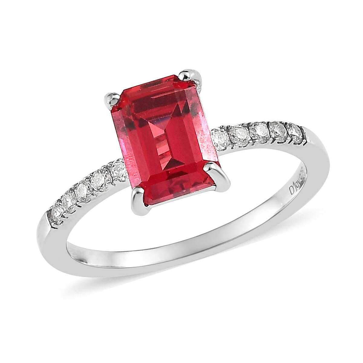Lab Created Padparadscha Sapphire and Moissanite Ring in Platinum Over Sterling Silver 2.60 ctw image number 0
