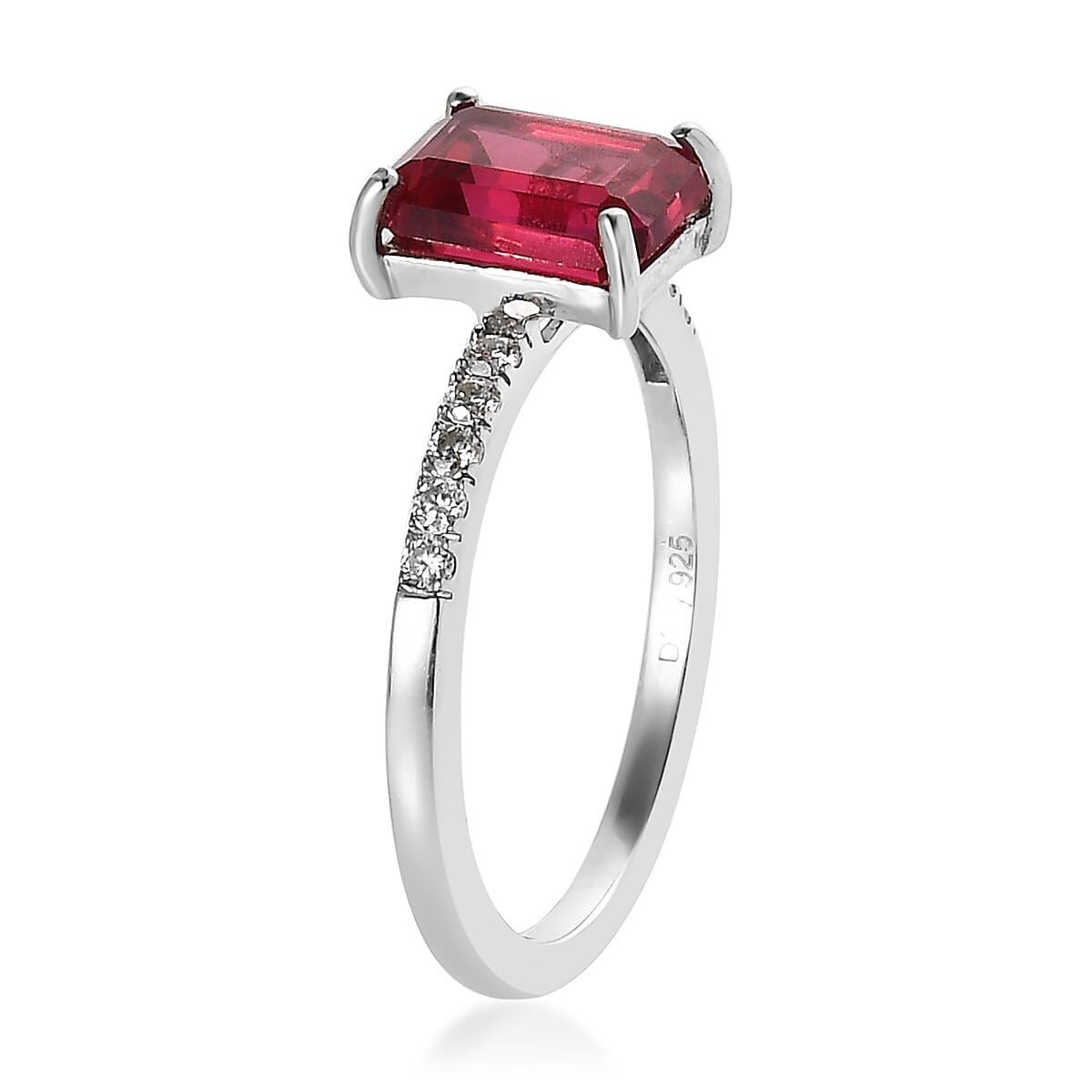 Lab Created Padparadscha Sapphire and Moissanite Ring in Platinum Over Sterling Silver 2.60 ctw image number 3