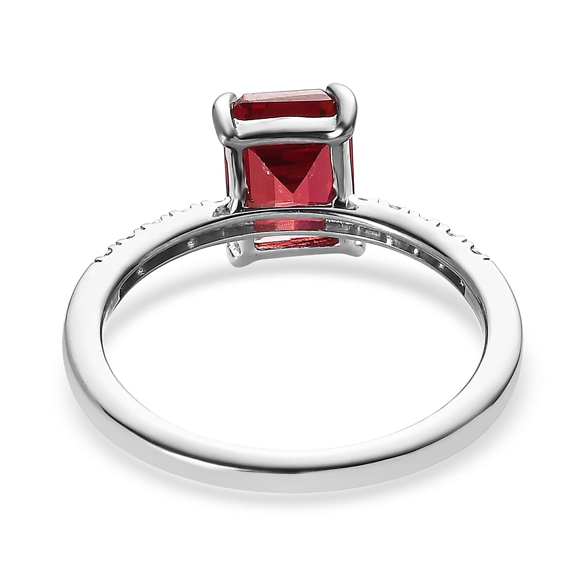 Lab Created Padparadscha Sapphire and Moissanite Ring in Platinum Over Sterling Silver 2.60 ctw image number 4