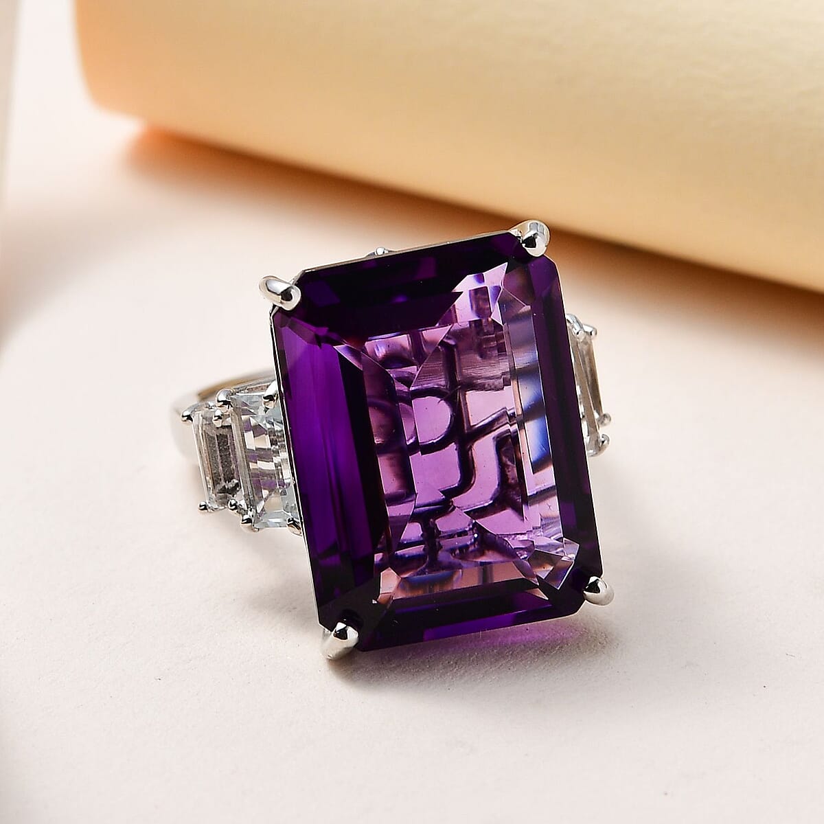 AAA African Amethyst and Multi Gemstone Ring in Platinum Over Sterling Silver, Amethyst Jewelry, Gift For Her 25.90 ctw image number 1