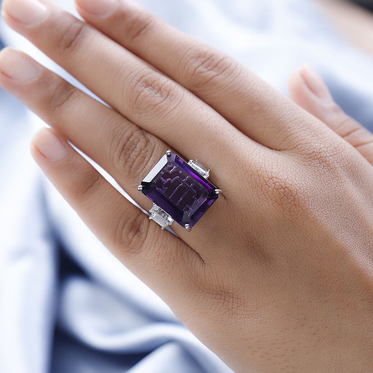 AAA African Amethyst and Multi Gemstone Ring in Platinum Over Sterling Silver, Amethyst Jewelry, Gift For Her 25.90 ctw image number 2