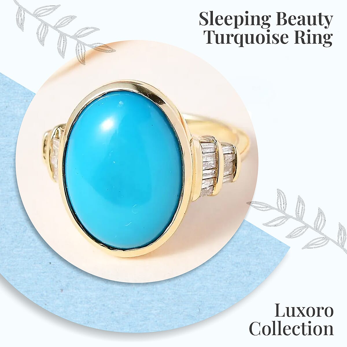 Luxoro Premium Sleeping Beauty Turquoise Ring, 10K Yellow Gold Ring, Diamond Accent Ring, Wedding Rings For Women 6.75 ctw image number 1