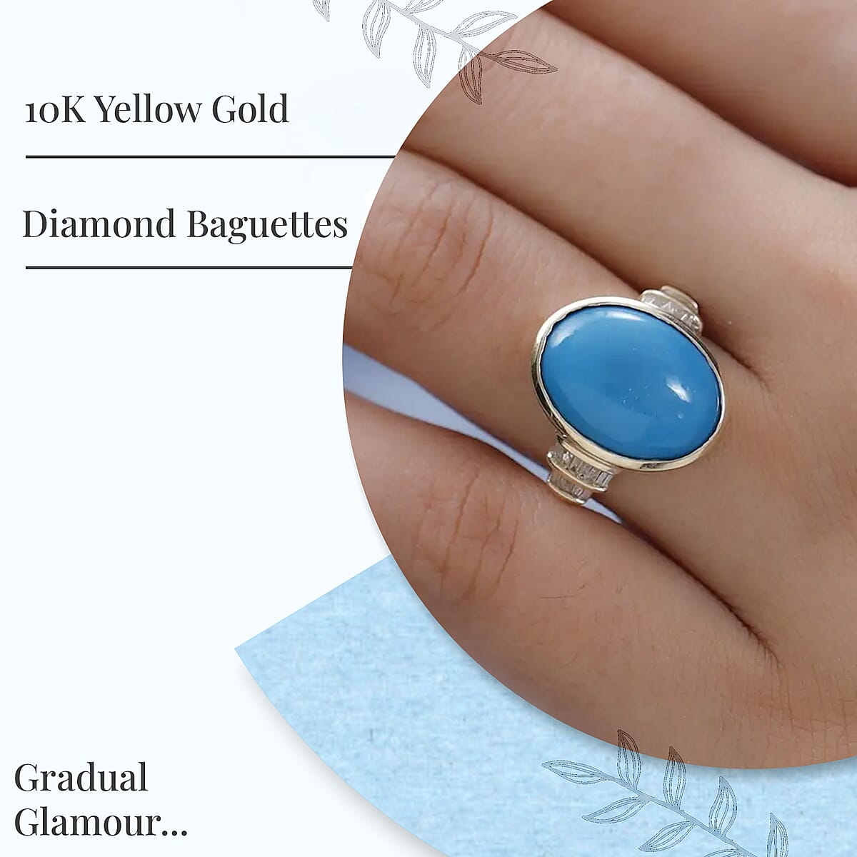 Luxoro Premium Sleeping Beauty Turquoise Ring, 10K Yellow Gold Ring, Diamond Accent Ring, Wedding Rings For Women 6.75 ctw image number 2