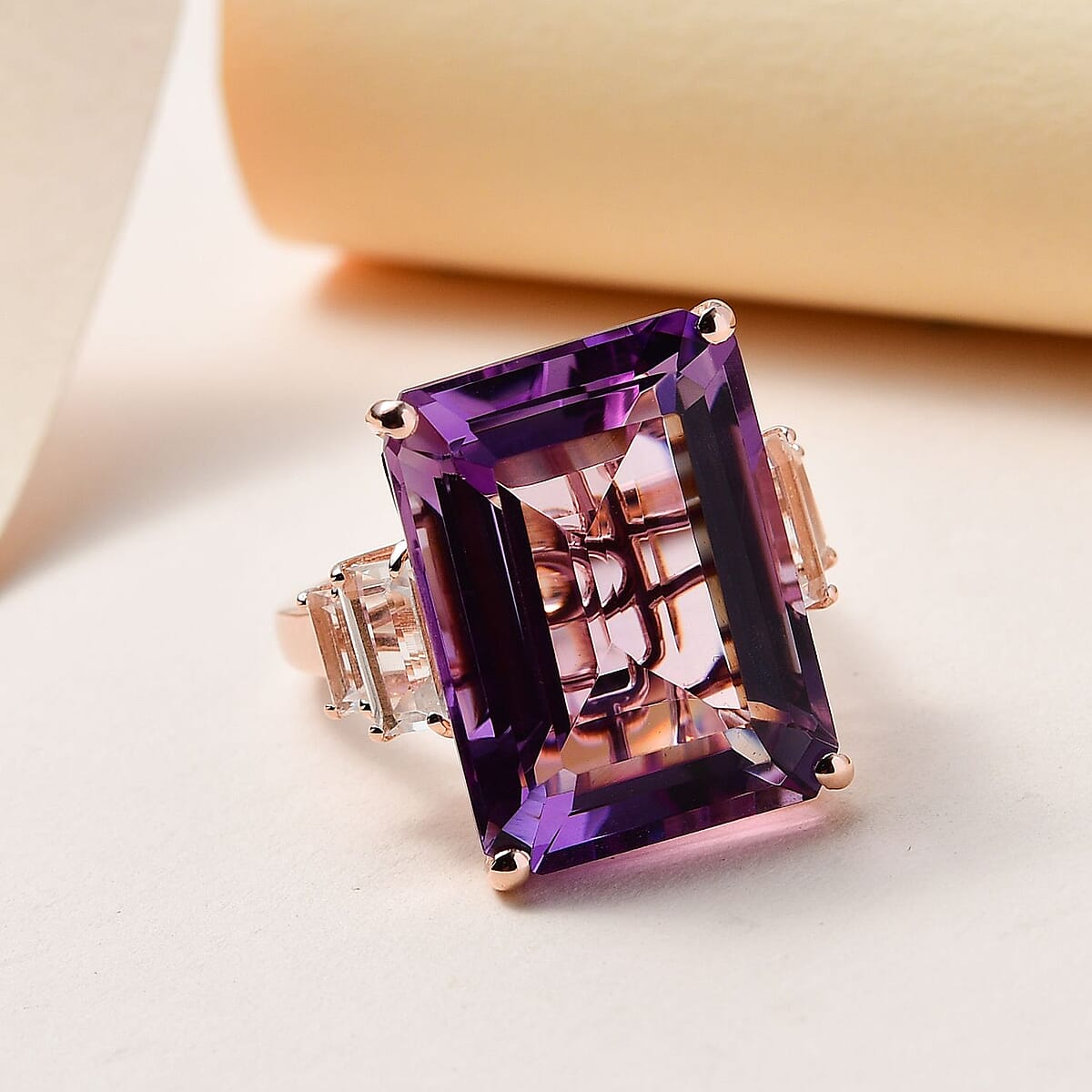 AAA Rose De France Amethyst and Multi Gemstone Ring in Vermeil Rose Gold Over Sterling Silver, Amethyst Jewelry, Gift For Her 25.90 ctw image number 1