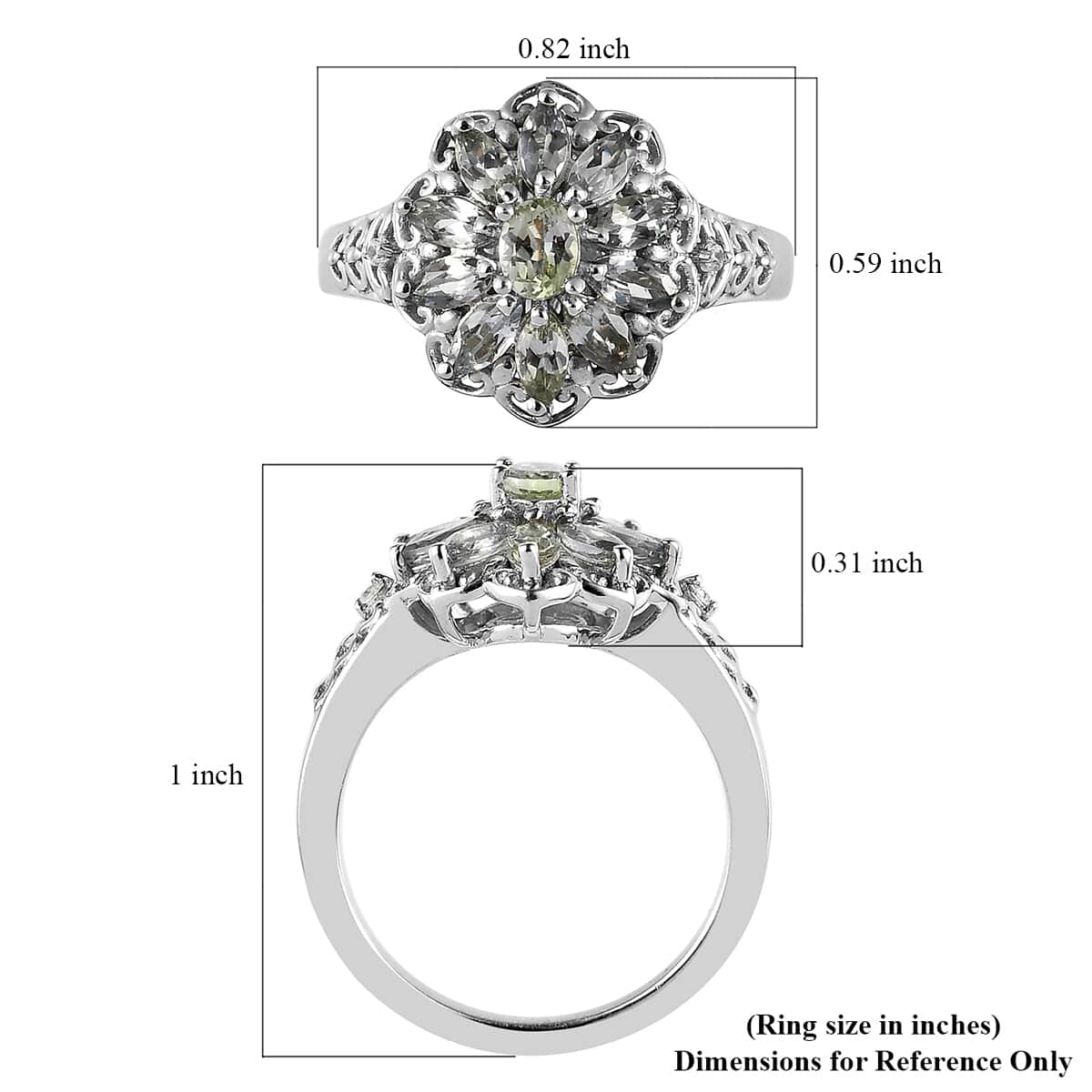 Green Tanzanite and White Zircon Floral Ring in Vermeil YG and Platinum Over Sterling Silver (Size 5.0) 1.10 ctw image number 5