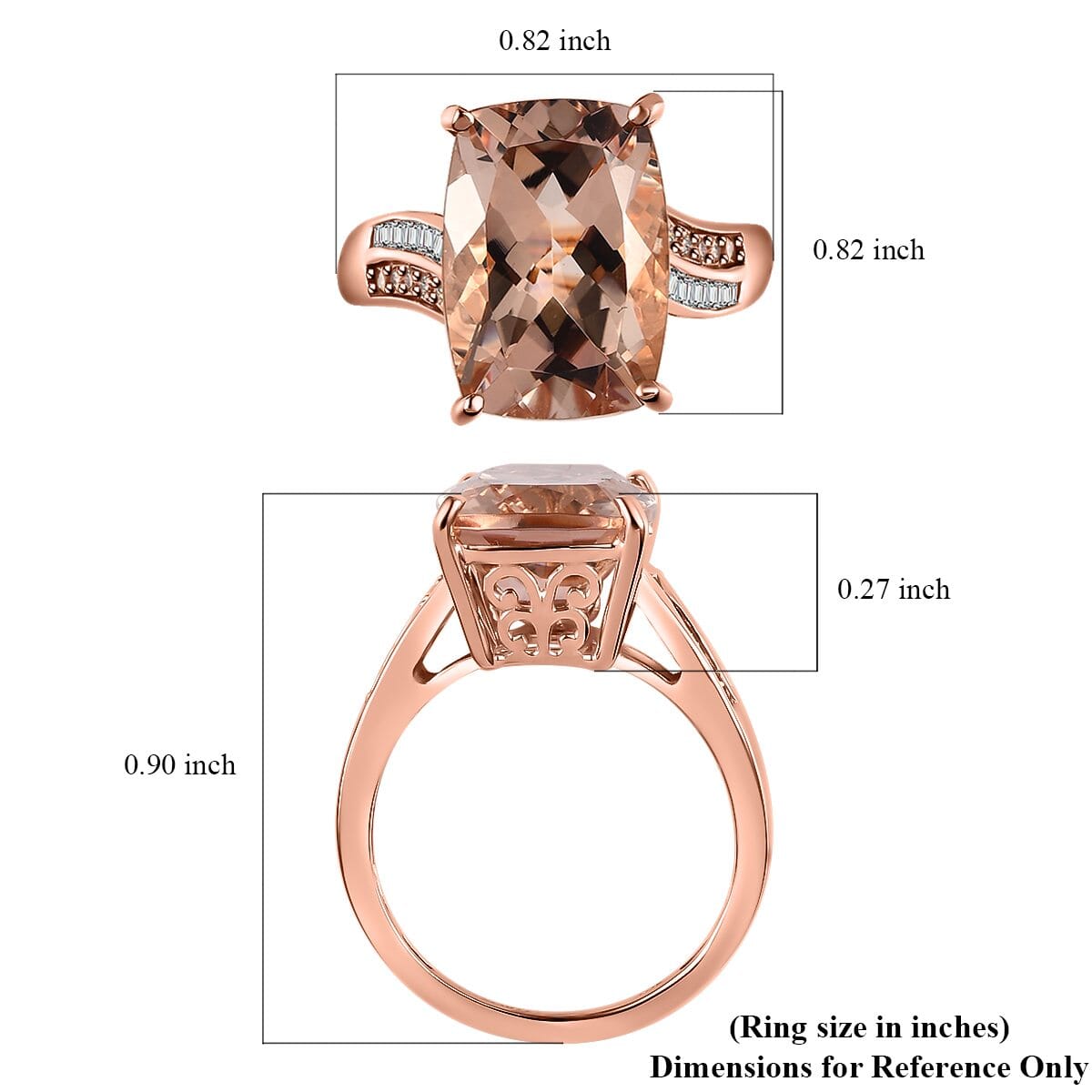 Luxoro 10K Rose Gold AAA Marropino Morganite and I2 Natural Champagne and White Diamond Ring (Size 10.0) 6.50 ctw image number 5