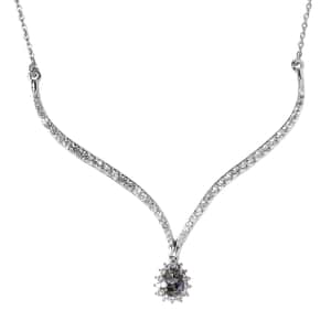 Green Tanzanite and White Zircon Drop Halo Necklace 18 Inches in Platinum Over Sterling Silver 2.75 ctw