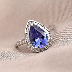 Luxoro Premium Tanzanite Ring, 10K White Gold Ring, Diamond Halo Ring, Tanzanite Halo Ring, Engagement Ring For Women 2.40 ctw