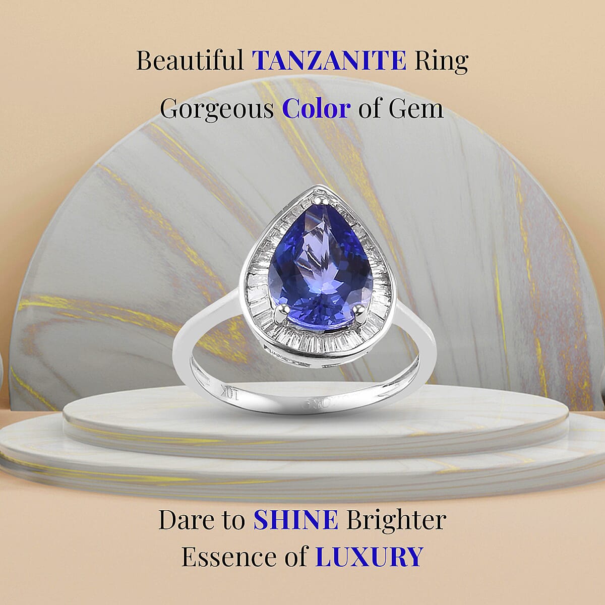 Luxoro Premium Tanzanite Ring, 10K White Gold Ring, Diamond Halo Ring, Tanzanite Halo Ring, Engagement Ring For Women 2.40 ctw image number 3