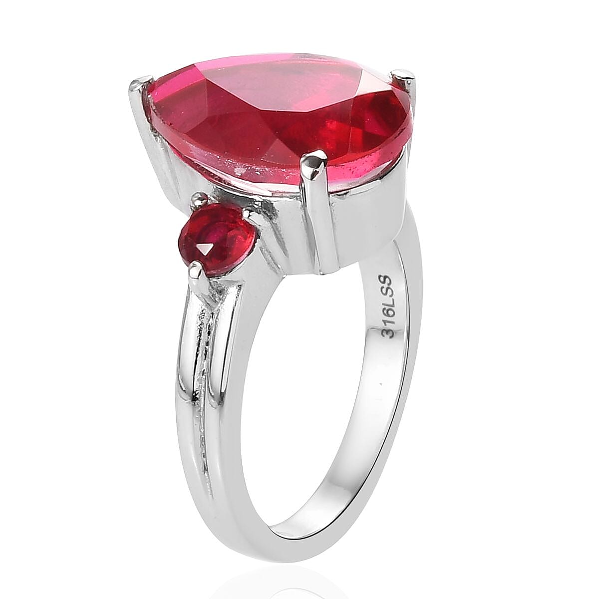 Dragon Fruit Quartz (Triplet) 3 Stone Ring in Stainless Steel (Size 7.0) 7.50 ctw , Tarnish-Free, Waterproof, Sweat Proof Jewelry image number 3