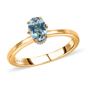 Iliana 18K Yellow Gold AAA Santa Maria Aquamarine and G-H SI Diamond Ring (Size 7.0) 0.75 ctw