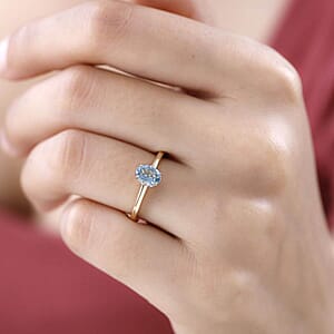 Iliana 18K Yellow Gold AAA Santa Maria Aquamarine and G-H SI Diamond Ring (Size 9.0) 0.75 ctw