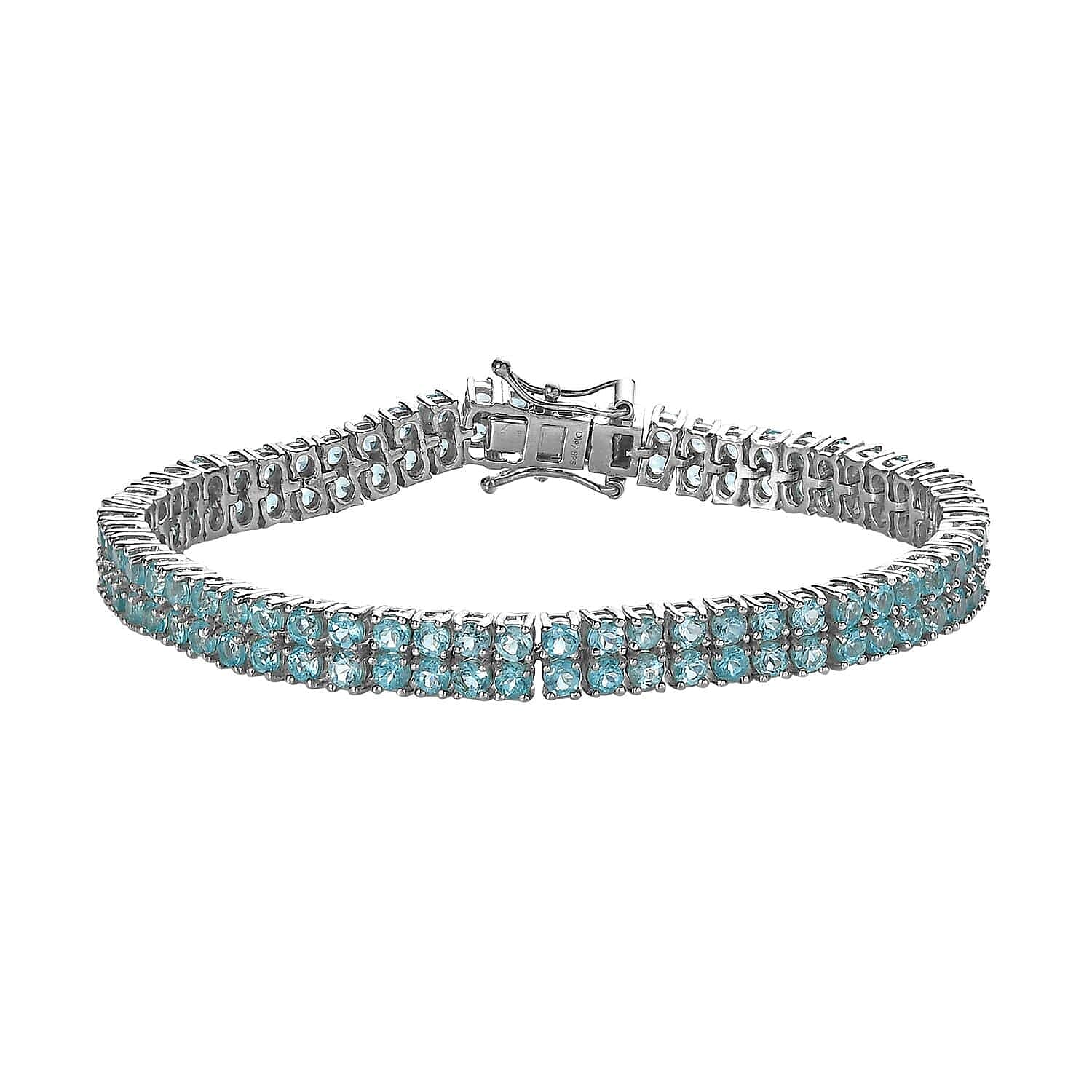 Madagascar Paraiba Apatite 2 Row Tennis Bracelet in Platinum Over Sterling Silver (8.00 In) 9.85 ctw