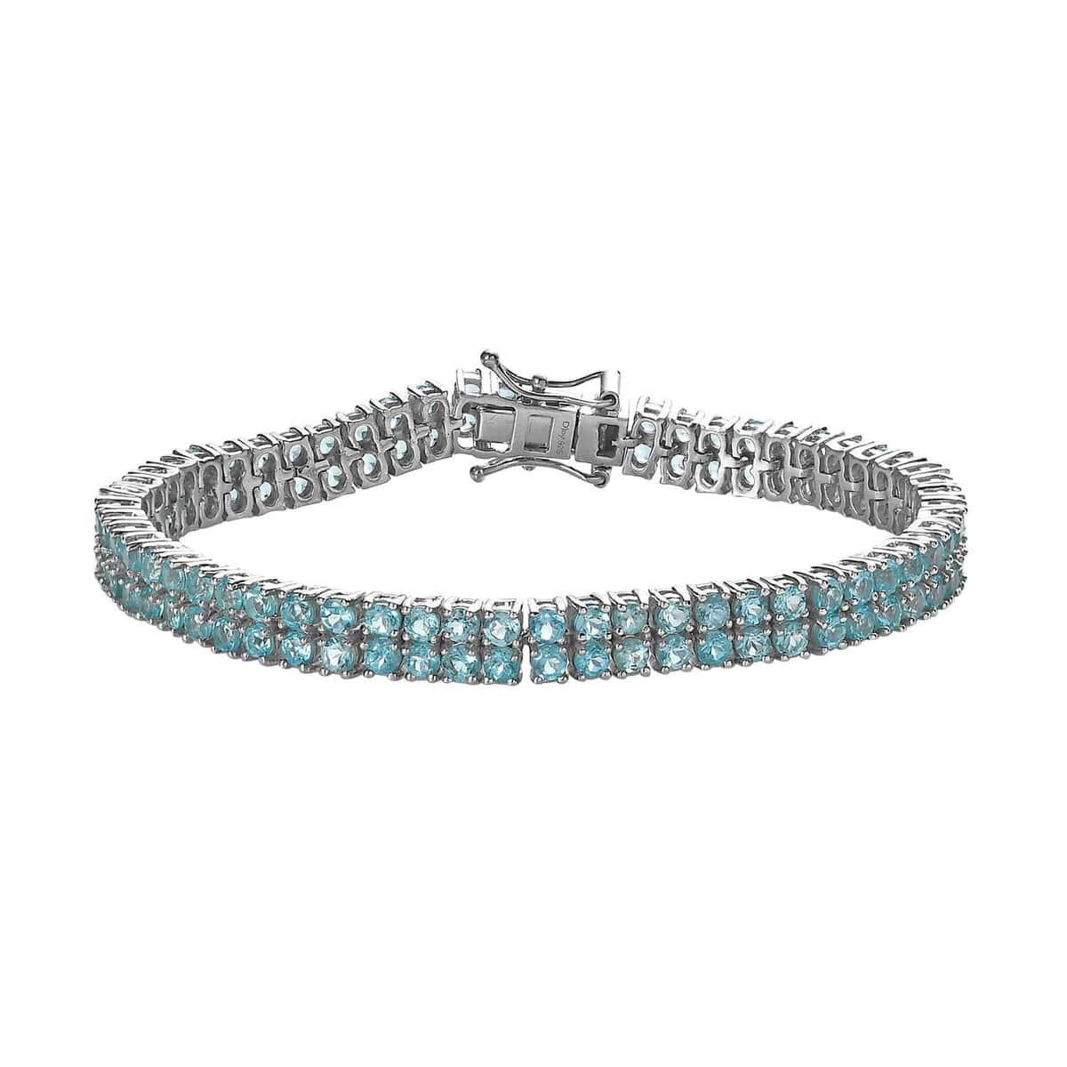 Madagascar Paraiba Apatite 2 Row Tennis Bracelet in Platinum Over Sterling Silver (8.00 In) 9.85 ctw image number 0