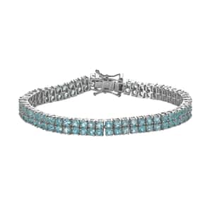 Madagascar Paraiba Apatite 2 Row Tennis Bracelet in Platinum Over Sterling Silver (6.50 In) 8.15 ctw