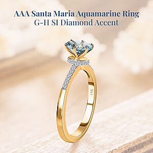 Iliana AAA Santa Maria Aquamarine and G-H SI Diamond 0.85 ctw Ring in 18K Yellow Gold (Size 7.0)