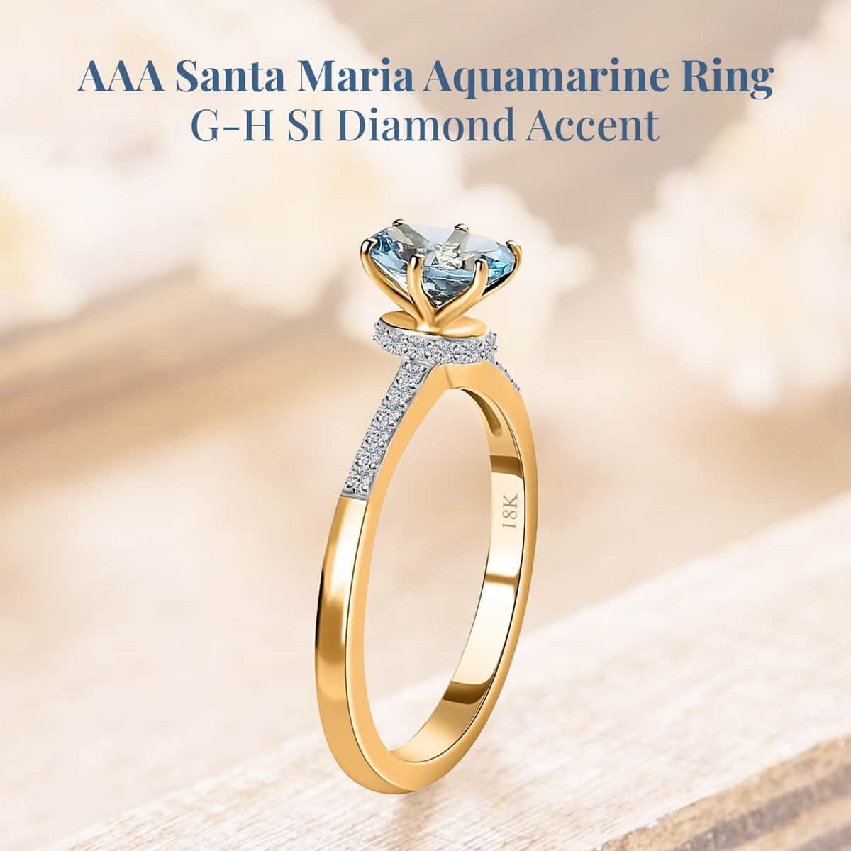 Iliana 18K Yellow Gold AAA Santa Maria Aquamarine and G-H SI Diamond Ring (Size 7.0) 0.85 ctw image number 2