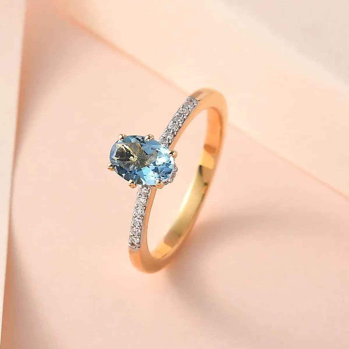Iliana AAA Santa Maria Aquamarine and G-H SI Diamond 0.85 ctw Ring in 18K Yellow Gold (Size 9.0) image number 1
