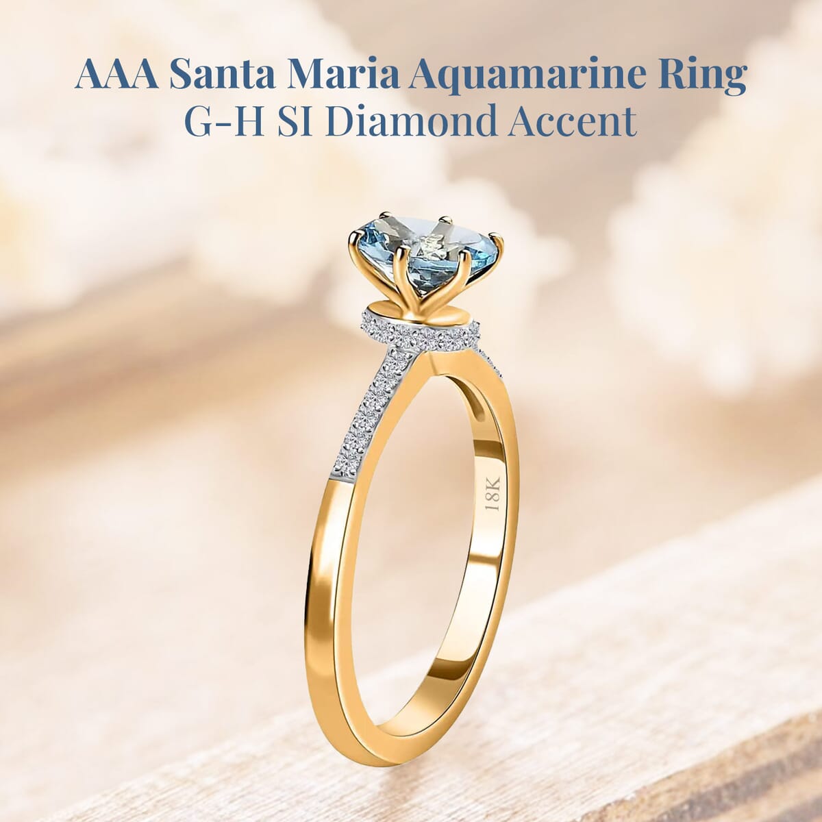Iliana AAA Santa Maria Aquamarine and G-H SI Diamond 0.85 ctw Ring in 18K Yellow Gold (Size 9.0) image number 2