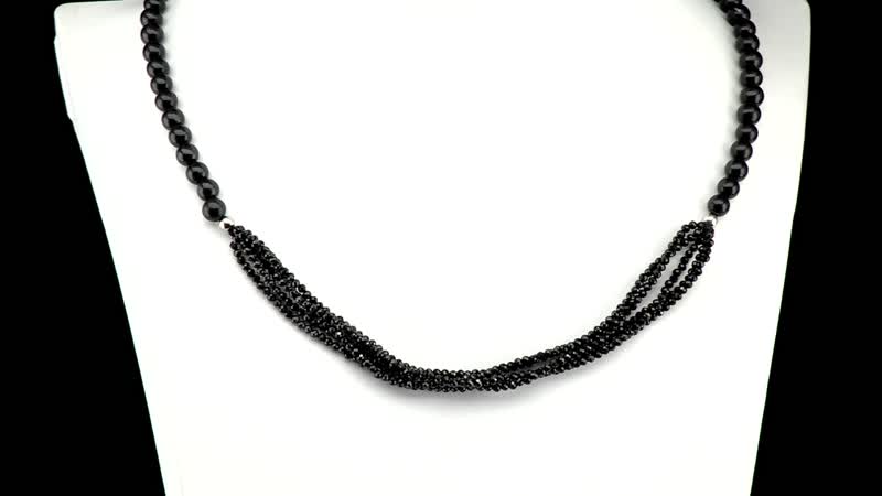 Thai Black Spinel and Shungite Beaded Necklace 20 Inches in Sterling Silver 120.00 ctw