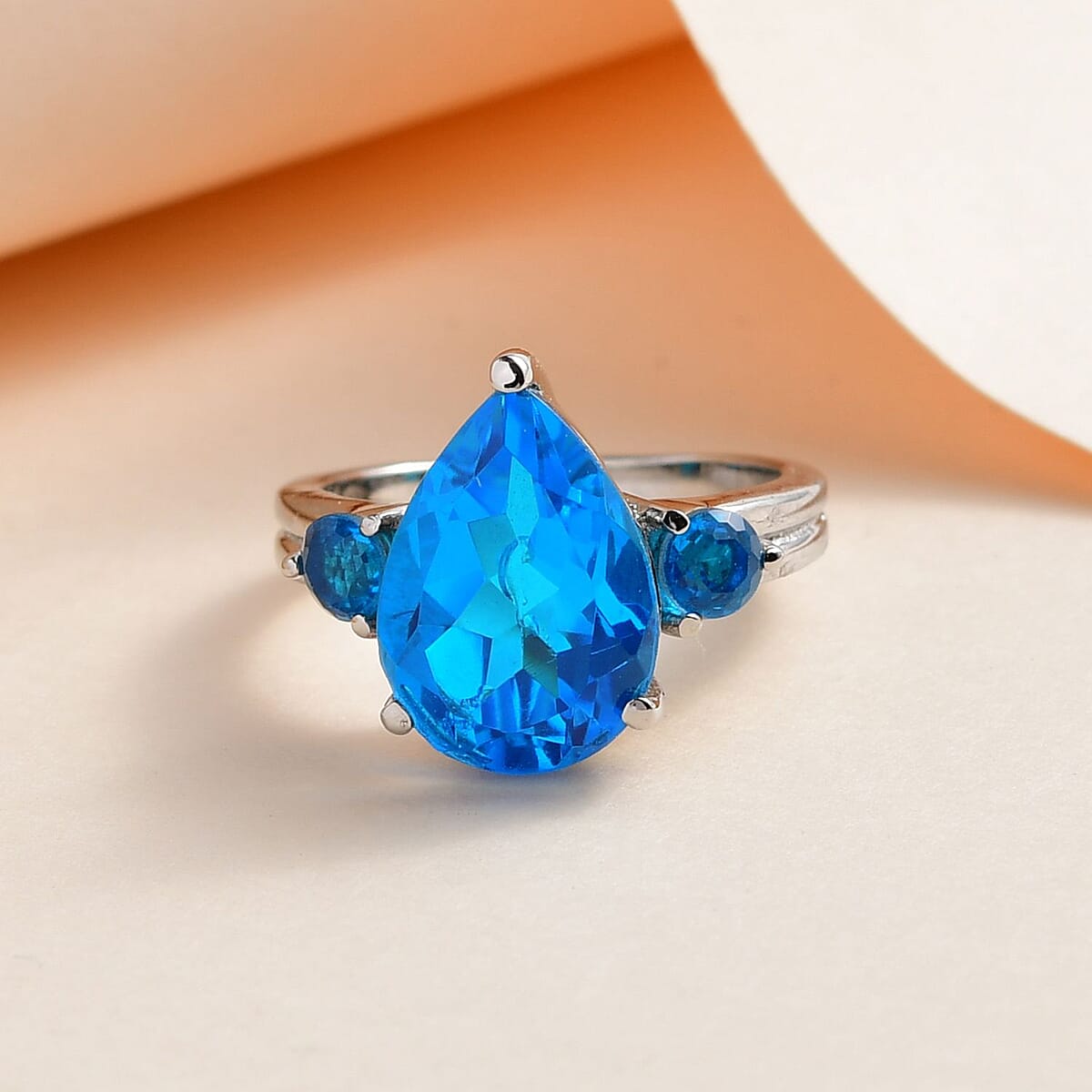 Caribbean Quartz 3 Stone Ring in Stainless Steel (Size 10.0) 7.00 ctw , Tarnish-Free, Waterproof, Sweat Proof Jewelry image number 1