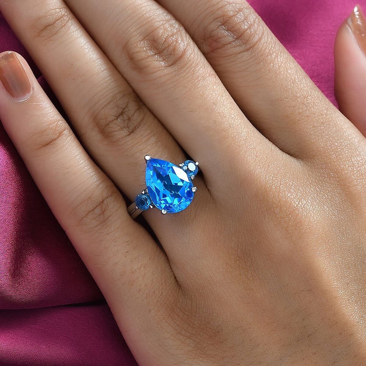 Caribbean Quartz 3 Stone Ring in Stainless Steel (Size 10.0) 7.00 ctw , Tarnish-Free, Waterproof, Sweat Proof Jewelry image number 2