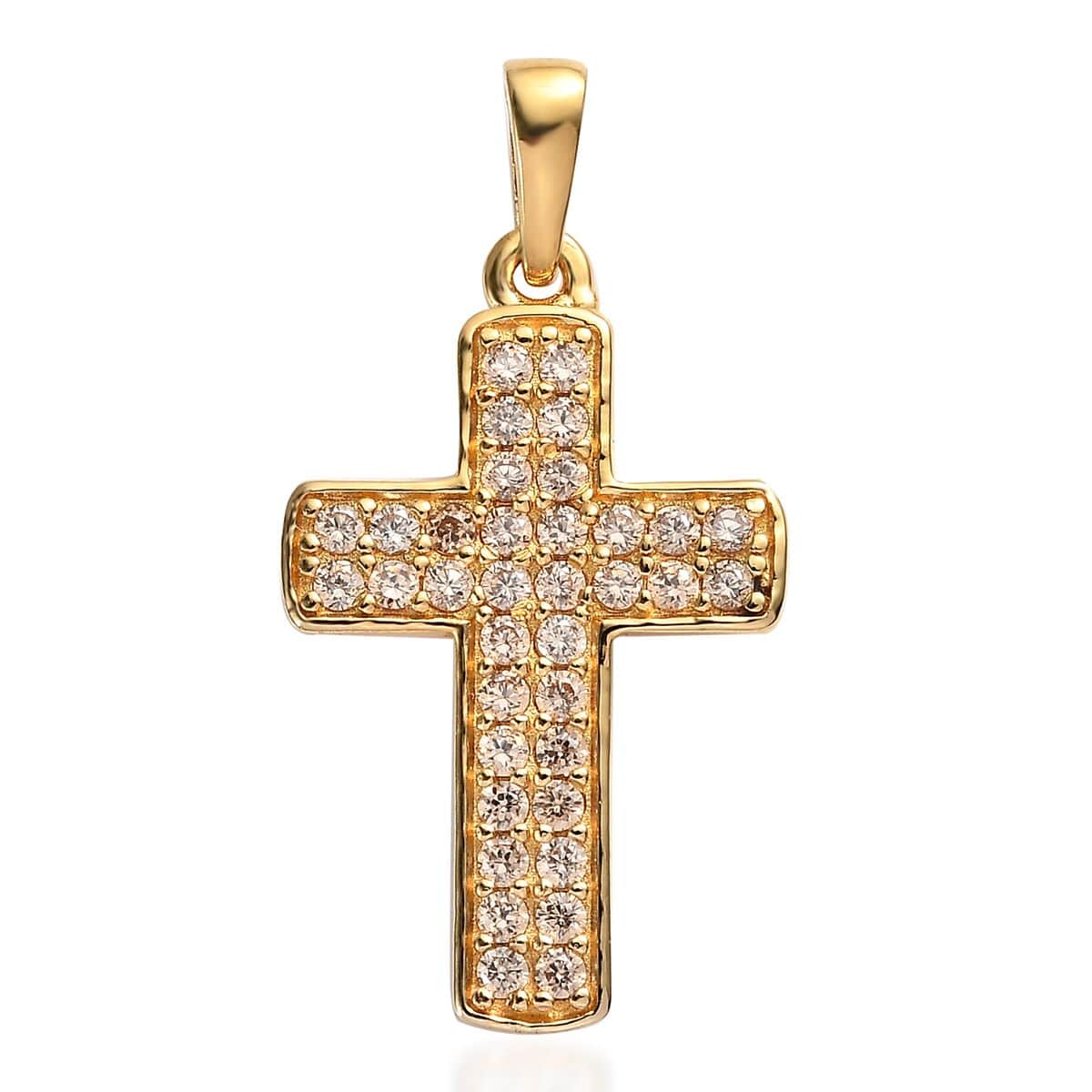 Karis Simulated Champagne Diamond Cross Pendant in 18K Yellow Gold Plated 1.00 ctw image number 0