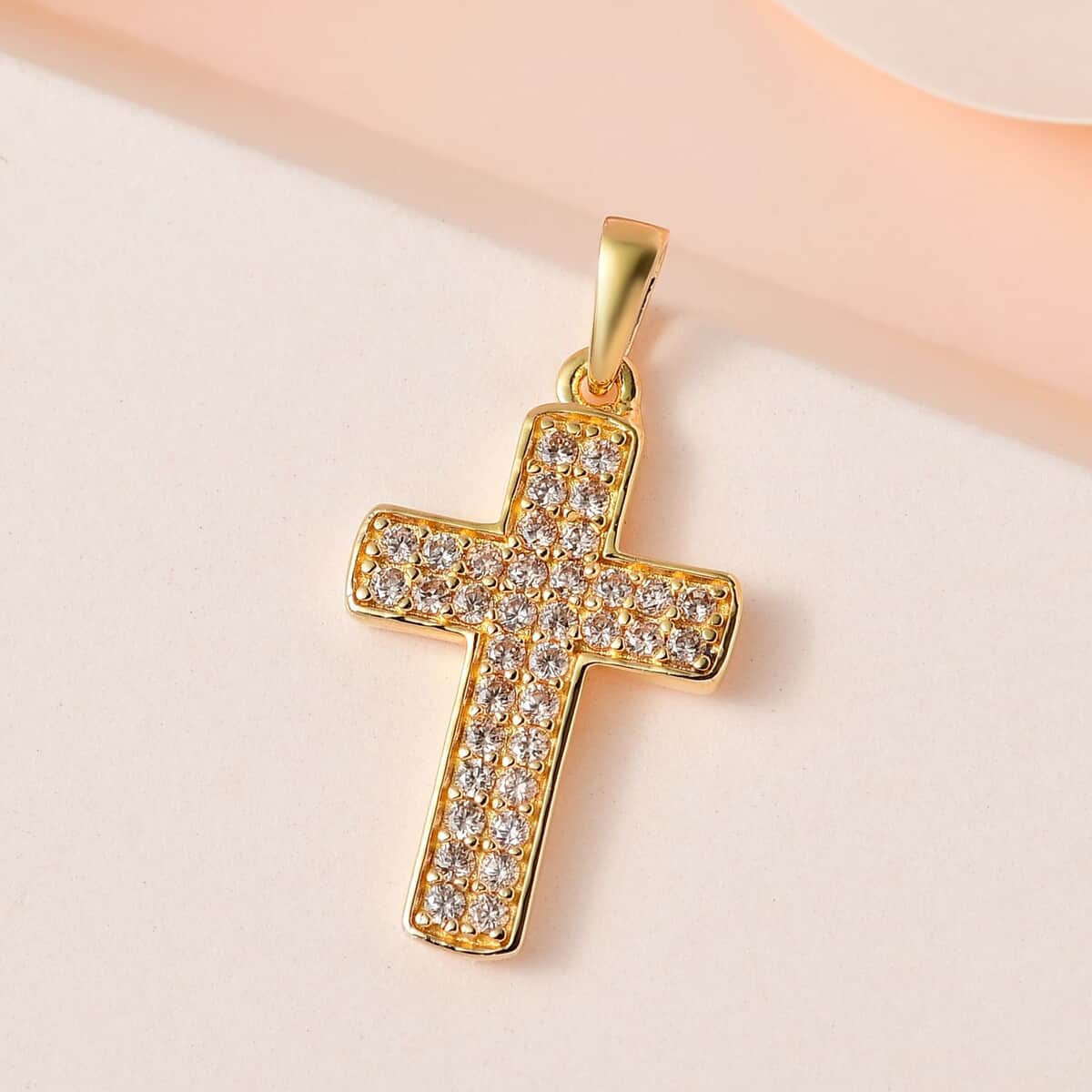 Karis Simulated Champagne Diamond Cross Pendant in 18K Yellow Gold Plated 1.00 ctw image number 1