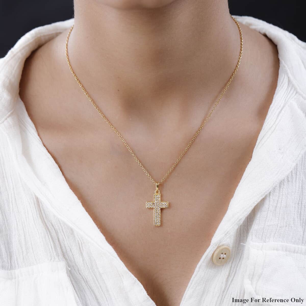 Karis Simulated Champagne Diamond Cross Pendant in 18K Yellow Gold Plated 1.00 ctw image number 2