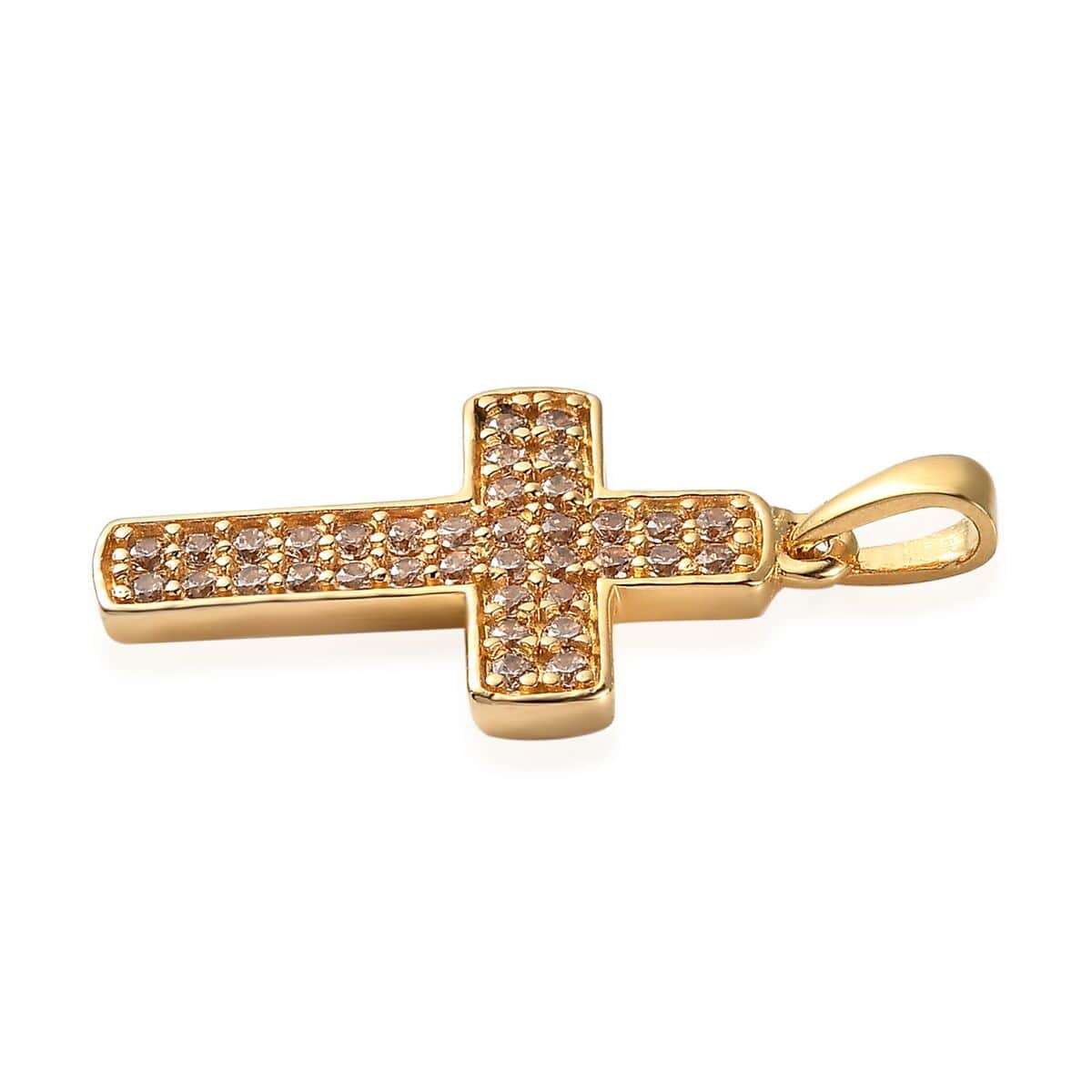 Karis Simulated Champagne Diamond Cross Pendant in 18K Yellow Gold Plated 1.00 ctw image number 3