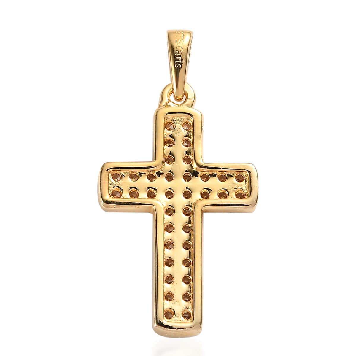 Karis Simulated Champagne Diamond Cross Pendant in 18K Yellow Gold Plated 1.00 ctw image number 4