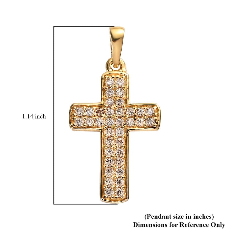 Karis Simulated Champagne Diamond Cross Pendant in 18K Yellow Gold Plated 1.00 ctw