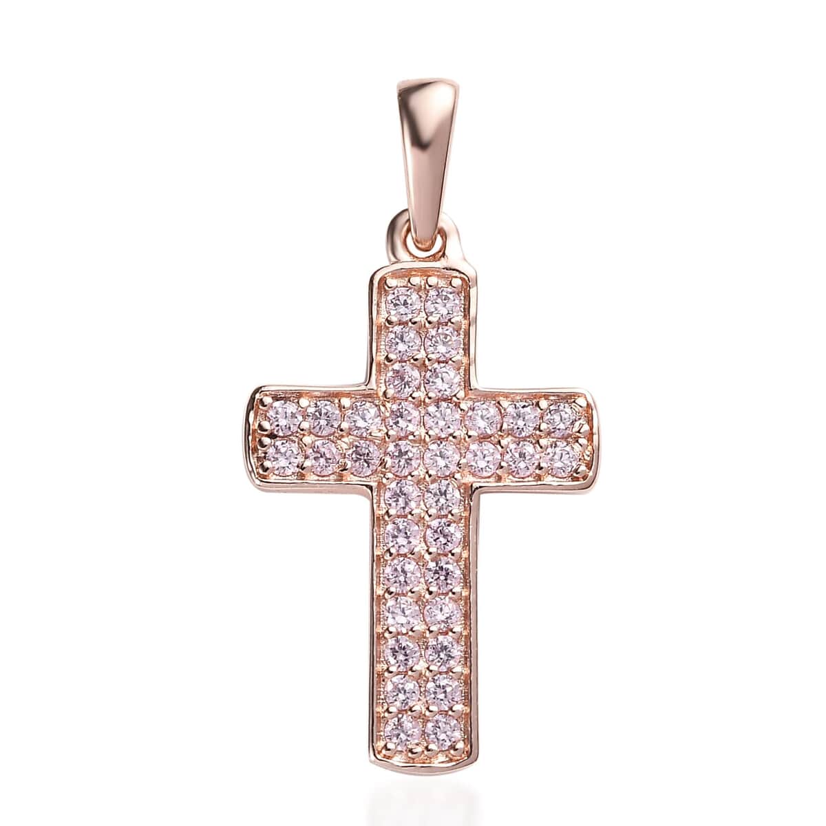 Karis Simulated Pink Diamond Cross Pendant in 18K RG Plated 1.00 ctw image number 0