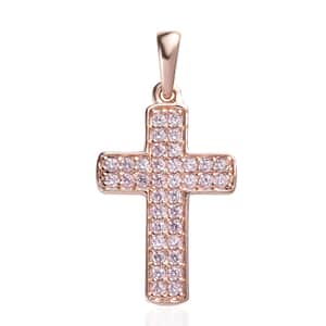 Karis Simulated Pink Diamond Cross Pendant in 18K RG Plated 1.00 ctw
