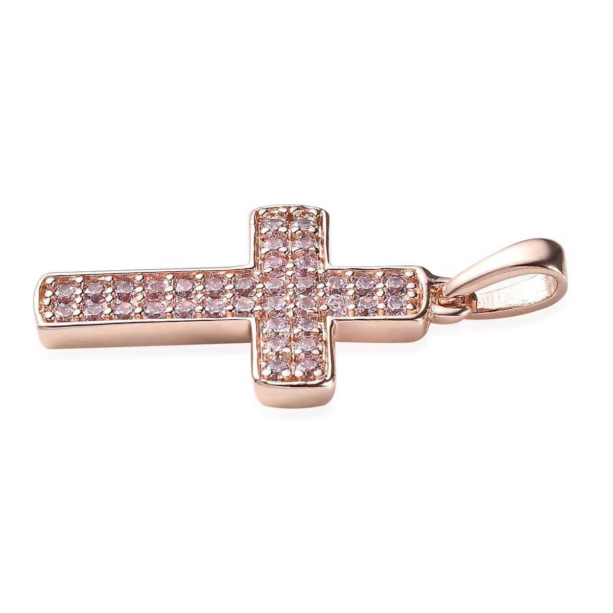 Karis Simulated Pink Diamond Cross Pendant in 18K RG Plated 1.00 ctw image number 3