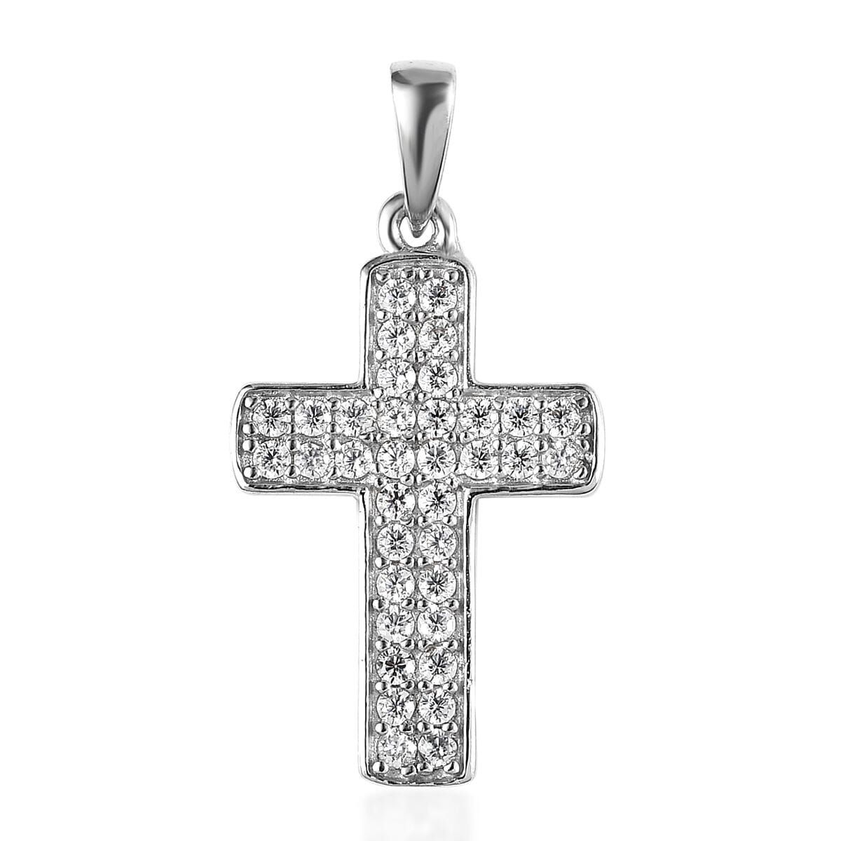 Karis Simulated Diamond 0.75 ctw Cross Pendant without Chain in Platinum Bond image number 0