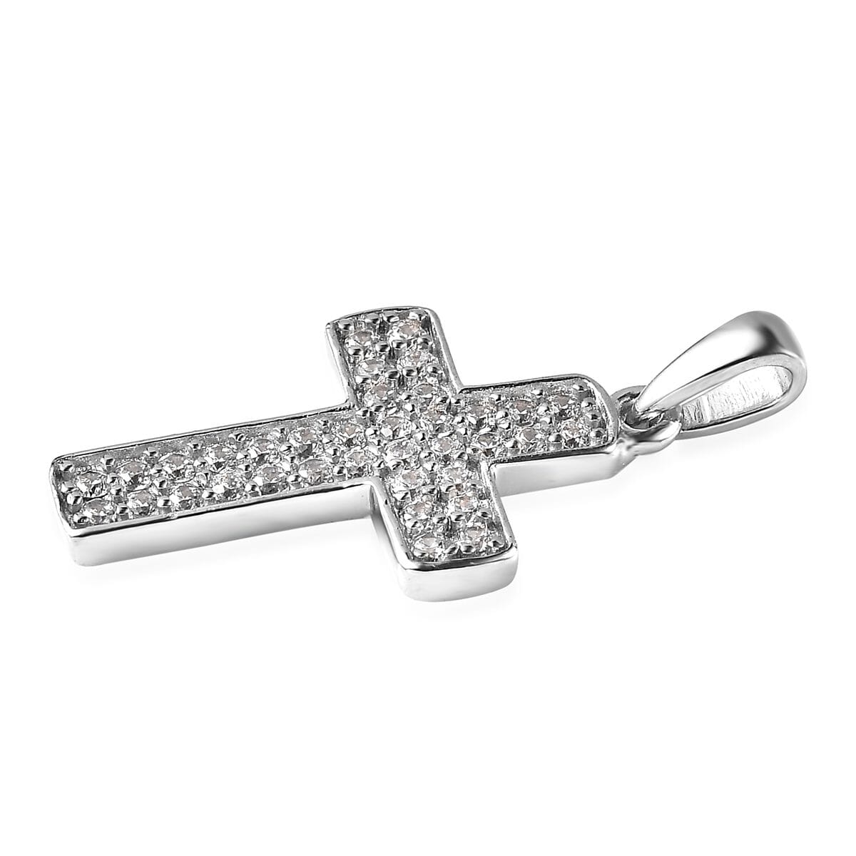 Karis Simulated Diamond 0.75 ctw Cross Pendant without Chain in Platinum Bond image number 3