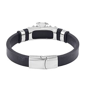 Owl Bracelet in Black Leather Cord and Black Oxidized Stainless Steel (8.50 In)