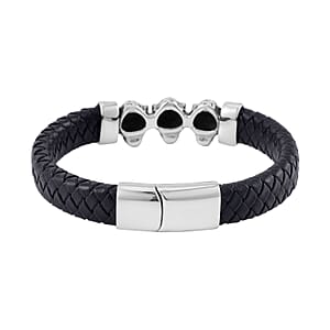 Leopard Bracelet in Black Leather Cord and Black Oxidized Stainless Steel (8.50 In)