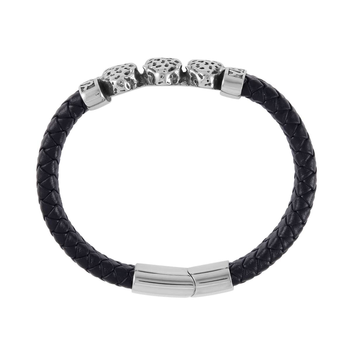 Leopard Bracelet in Black Leather Cord and Black Oxidised Stainless Steel (8.50 In) image number 4