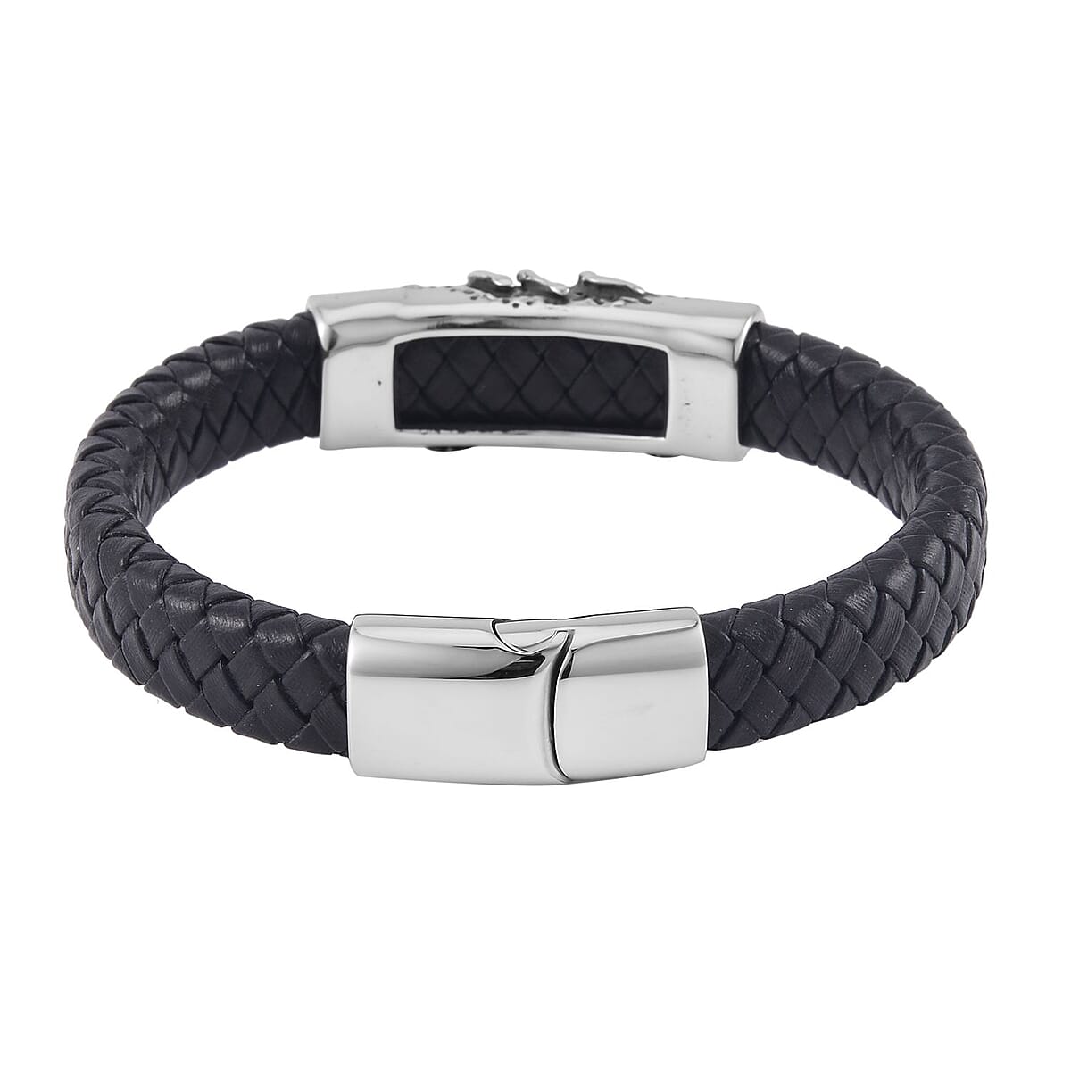 Scorpion Bracelet in Black Leather Cord and Black Oxidised Stainless Steel (8.50 In) image number 3