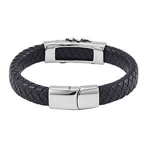 Scorpion Bracelet in Black Leather Cord and Black Oxidised Stainless Steel (8.50 In)