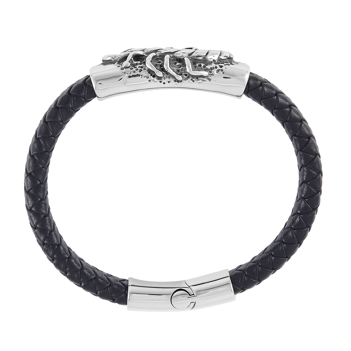 Scorpion Bracelet in Black Leather Cord and Black Oxidised Stainless Steel (8.50 In) image number 4